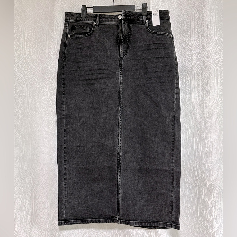 NWT-Loft denim front slit pocket midi skirt.